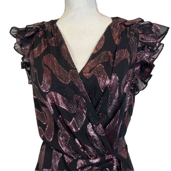 Rebecca Taylor Silk Sleeveless Ribbon Lurex Jacquard Dress Black Pink Size 6/8 - Picture 3 of 14